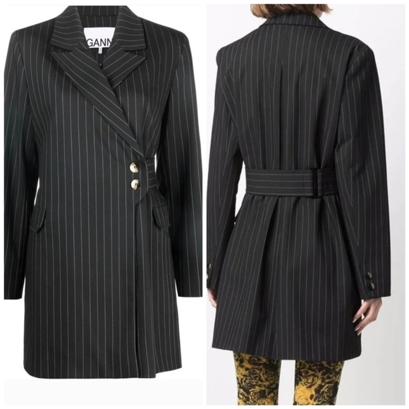 Ganni Striped Belted Blazer (SZ 50) - Picture 1 of 16
